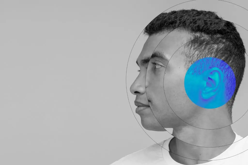 man left side pose showing hearing problem image