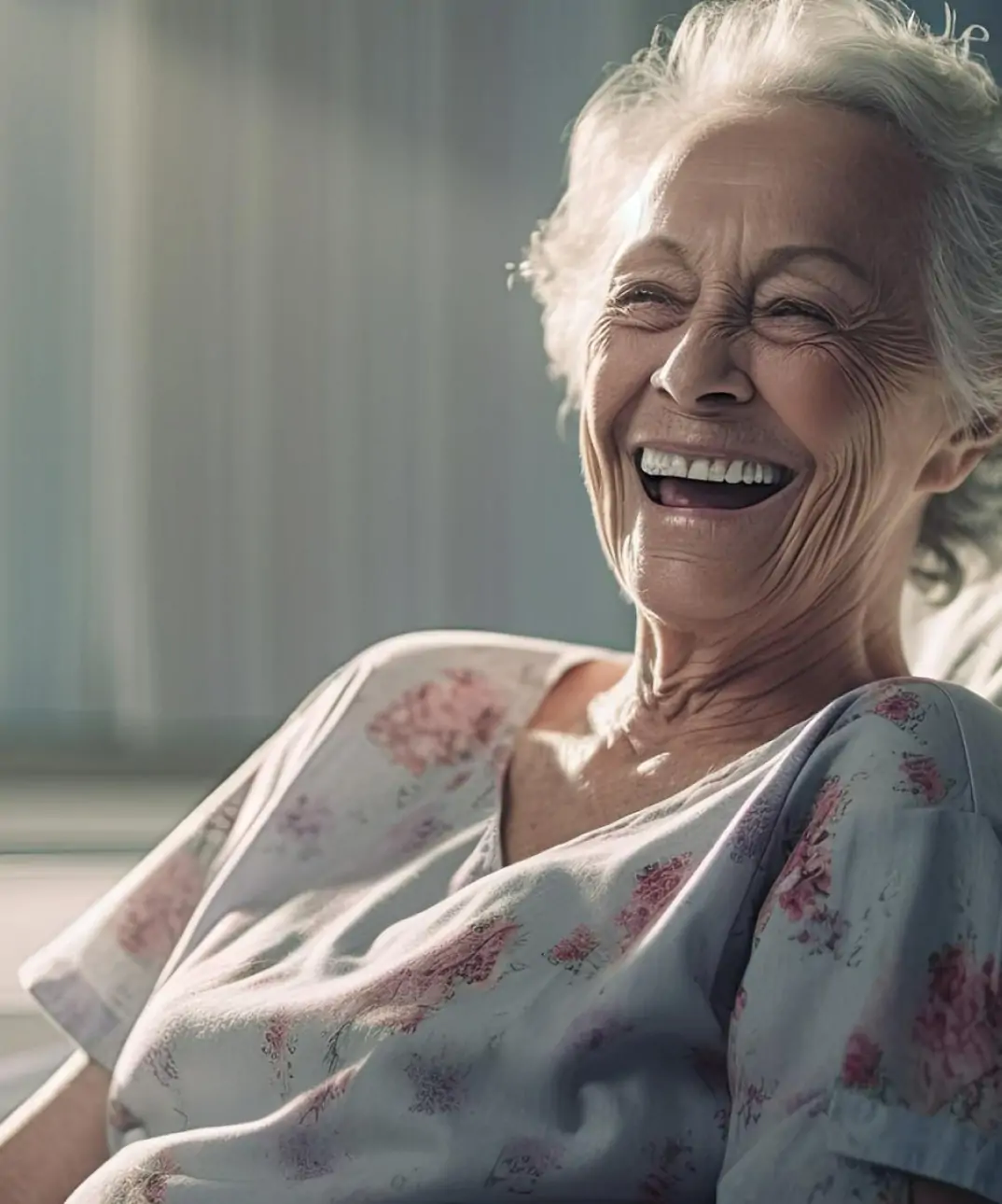 Old woman smiling in hospital