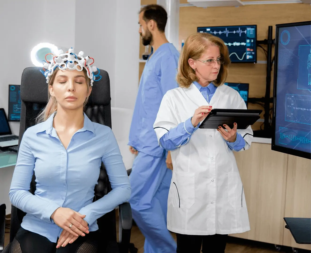 Female Doctor In Neuroscience Checking Brain
